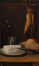 Still Life with Herring, Bread, and Cheese, 1858. Creator: Alexandre-Gabriel Decamps (French, 1803-1860).