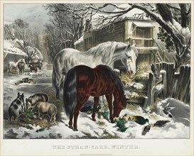 Straw-yard, Winter, 1800s. Creator: James Merritt Ives (American, 1824-1895), and ; Nathaniel Currier (American, 1813-1888).