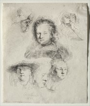 Studies of the Head of Saskia and Others, 1636. Creator: Rembrandt van Rijn (Dutch, 1606-1669).