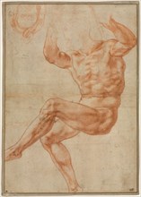 Study for the Nude Youth over the Prophet Daniel (recto), 1510-11. Creator: Michelangelo Buonarroti (Italian, 1475-1564).