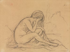 Study of a Female Nude (possibly for an unrealized allegorical painting) (recto), 1800s. Creator: Pierre Puvis de Chavannes (French, 1824-1898).