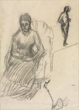 Study of Madame Marie Cantacuzène; Study of Standing Female Nude, c. 1883. Creator: Pierre Puvis de Chavannes (French, 1824-1898).