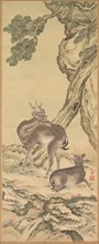 Symbols of Longevity: Deer under Peach and Pine (Peach) (left), 1801. Creator: Toda Tadanaka (Japanese, 1761-1823).