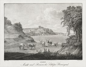 Syrmien, Markt und Ruinen des Schlosses Sharengrad. Creator: Jakob Alt (Austrian, 1789-1872).