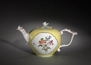 Teapot (yellow and decorated with floral design), c. 1750-1770. Creator: Meissen Porcelain Factory (German).