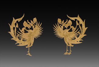 Textile Ornaments(?): Pair of Phoenixes, c. 8th century. Creator: Unknown.