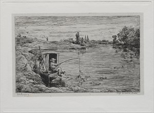 The Boat Trip: The Cabin Boy Fishing (Line Fishing), 1861. Creator: Charles François Daubigny (French, 1817-1878).