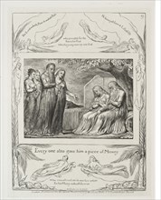 The Book of Job: Pl. 19, Every one also gave him a piece of money, 1825. Creator: William Blake (British, 1757-1827).