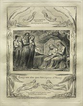 The Book of Job: Pl. 19, Every one also gave him a piece of Money, 1825. Creator: William Blake (British, 1757-1827).