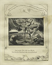 The Book of Job: Pl. 6, And smote Job with sore Boils / from the sole of his foot to the crown..., 1 Creator: William Blake (British, 1757-1827).
