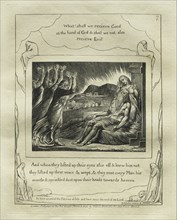 The Book of Job: Pl. 7, And when they lifted up their eyes afar off and knew him not..., 1825. Creator: William Blake (British, 1757-1827).