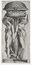 The Cassollette: Women Supporting an Urn, c. 1520-27. Creator: Marco Dente (Italian, c. 1486-1527).