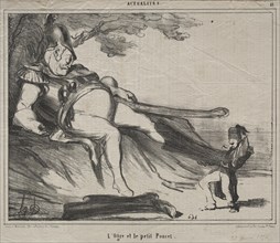 The Cossacks for laughter (plate 61): The ogre and his little Tom Thumb, 1854. Creator: Honoré Daumier (French, 1808-1879).