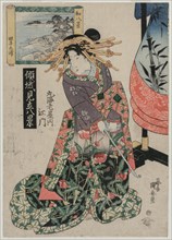 The Courtesan Emon of Maruebiya with a View of Tago Bay..., c. late 1820s or early 1830s. Creator: Ipposai Kuniyasu (Japanese, 1794-1834).