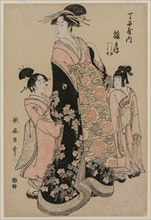 The Courtesan Hinazuru of Chojiya with her Attendants Tsuruji and Tsuruno, c. 1794. Creator: Kitagawa Utamaro (Japanese, 1753?-1806).