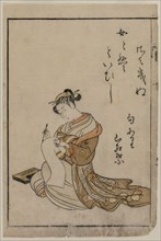 The Courtesan Writing from a Book (From A Collection of Beautiful Women of the Yoshiwara), 1770. Creator: Suzuki Harunobu (Japanese, 1724-1770).