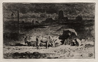 The Donkeys at the Hill of the Cailles, c. 1875. Creator: Félix Hilaire Buhot (French, 1847-1898).
