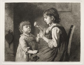 The First Needlework, 1884. Creator: Seymour Joseph Guy (American, 1824-1910).