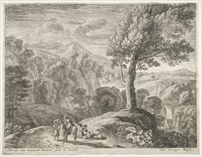 The Flight into Egypt: The large tree and the cuocade. Creator: Herman van Swanevelt (Dutch, c. 1600-1655).
