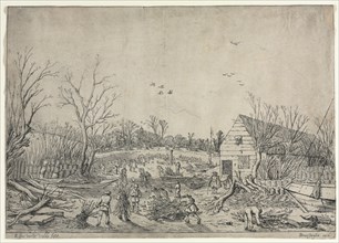 The Great Flood of January 10, 1624 (or Repairing the Broken Dike on the River Lek by Vianen, 1624). Creator: van de Velde Esaias (Dutch, 1587-1630).