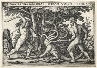 The Labors of Hercules: Hercules Killing the Lernean Hydra, 1545. Creator: Hans Sebald Beham (German, 1500-1550).