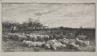 The Large Sheepfold, original impression 1862, printed in 1921. Creator: Charles François Daubigny (French, 1817-1878).