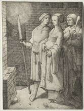 The Man with the Torch and a Woman Followed by a Fool, c. 1508. Creator: Lucas van Leyden (Dutch, 1494-1533).