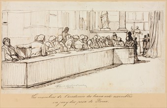 The Members of the Academy of Beaux-Arts Assembled to Jury the Rome Prize, 1841 or 1842. Creator: Paul Delaroche (French, 1797-1856).