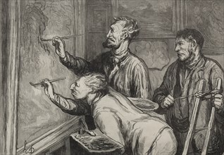 The Painters: The Last Stroke of the Brush, Exposition of 1868. Creator: Honoré Daumier (French, 1808-1879).