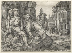 The Parable of the Good Samaritan: The Good Samaritan Putting the Traveler on His Donkey, 1554. Creator: Heinrich Aldegrever (German, 1502-1555/61).