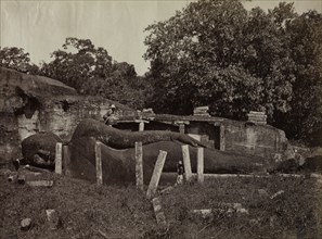 The Paranirvana of Buddha, Gal Vihara, Polonnaruva, Ceylon, 1870-1871. Creator: Joseph Lawton (British, d. 1874).