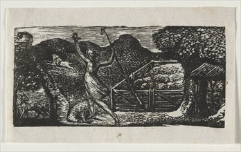 The Pastorals of Virgil, Eclogue I: The Shepherd chases away a wolf , 1821. Creator: William Blake (British, 1757-1827).