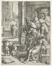 The Poet Virgil Suspended in a Basket, 1525. Creator: Lucas van Leyden (Dutch, 1494-1533).