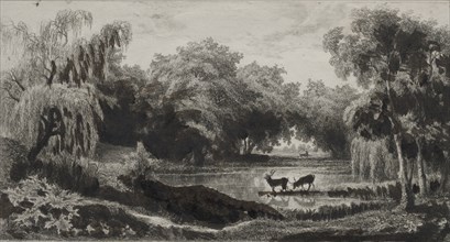 The Pool with Stags, 1845. Creator: Charles François Daubigny (French, 1817-1878).