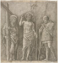 The Risen Christ between St Andrew and Longinus, early 1470s. Creator: Andrea Mantegna (Italian, 1431-1506).