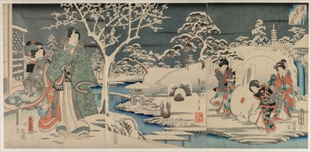 The Snowy Garden, 1854. Creator: Utagawa Hiroshige (Japanese, 1797-1858); Utagawa Kunisada (Japanese, 1786-1865).