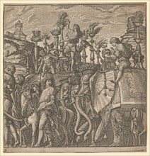 The Triumph of Julius Caesar: Elephants Carrying Torches, 1593-99. Creator: Andrea Andreani (Italian, about 1558-1610).