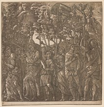 The Triumph of Julius Caesar: Soldiers Carrying Banners and Standards, 1593-99. Creator: Andrea Andreani (Italian, about 1558-1610).