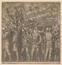 The Triumph of Julius Caesar: Soldiers Carrying the Pictures of War, 1593-99. Creator: Andrea Andreani (Italian, about 1558-1610).