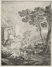 The Two Mules. Rocca Aquatico near Ancona. Creator: Jan Both (Dutch, c. 1618-1652); Matham.