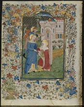 The Visitation: Leaf from a Book of Hours (5 of 6 Excised Leaves), c. 1420. Creator: Henri d'Orquevaulx (French); Workshop, or.