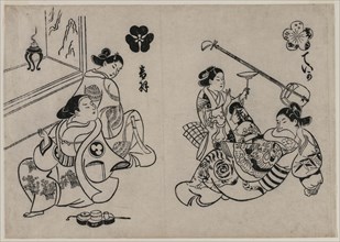 Three Courtesans with a Client. Creator: Okumura Masanobu (Japanese, 1686-1764).