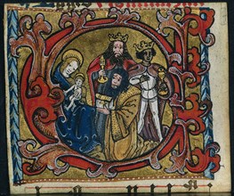 Three Cuttings from a Missal: Initial C with the Adoration of the Magi, c. 1470-1500. Creator: Unknown.
