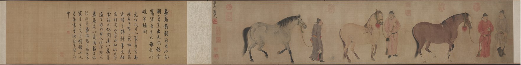 Three Horses and Four Grooms, c. 1320s. Creator: Ren Renfa (Chinese, 1254-1328).