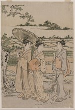 Three Women Strolling in the Countryside, mid 1780s. Creator: Ch?bunsai Eishi (Japanese, 1756-1829).