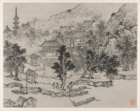 Twelve Views of Tiger Hill, Suzhou: Distant View of Tiger Hill from the Canal Mooring, after 1490. Creator: Shen Zhou (Chinese, 1427-1509).