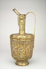 Twelve-sided Ewer with Sphinxes and Humanheaded Inscriptions, 1300-1350. Creator: Unknown.