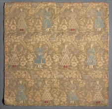 Twill weave with falconers amid rose bushes, 1650-1699. Creator: Unknown.