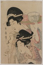 Two Geishas beside a Candle, mid 1800s. Creator: Kitagawa Kikumaro (Tsukimaro) (Japanese).