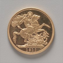 Two Pounds (reverse), 1911. Creator: Benedetto Pistrucci (Italian, 1784-1855).